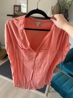 Lucky Brand Coral Henley Button-Front Blouse